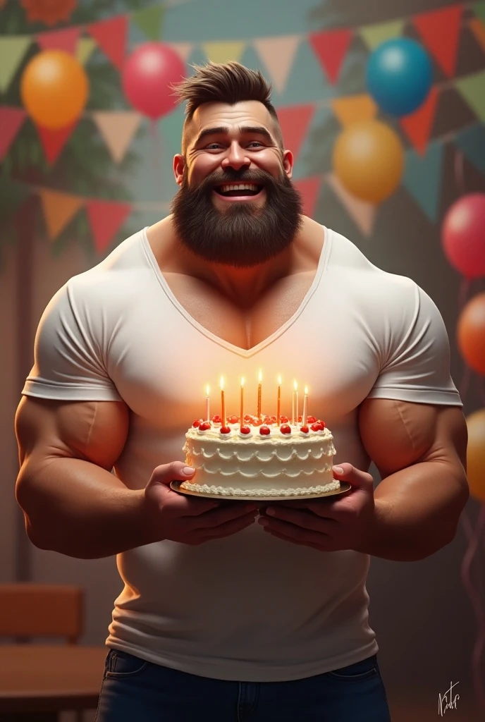 birthday calebreate one man who 30 years old and he is big body man with cake and background name happy birthday depak dai