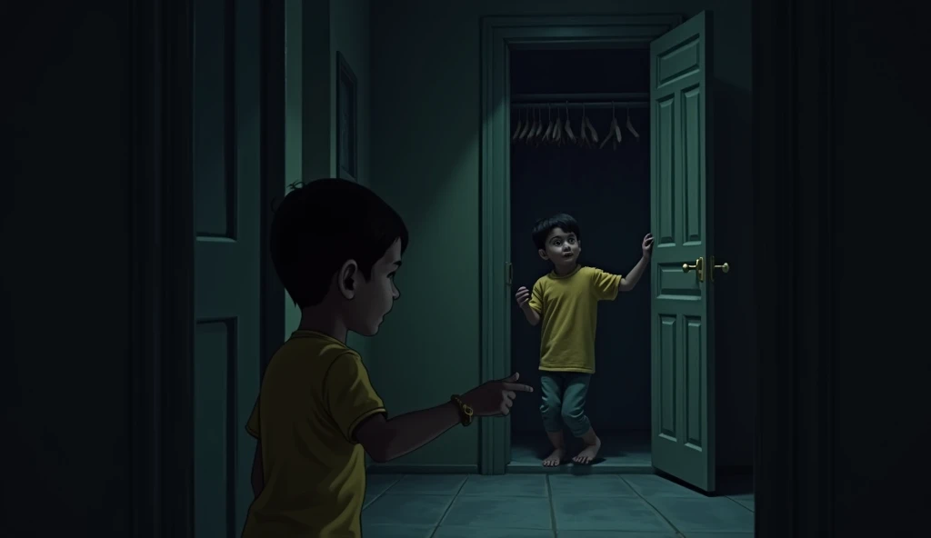 two boys falling into a black thing 