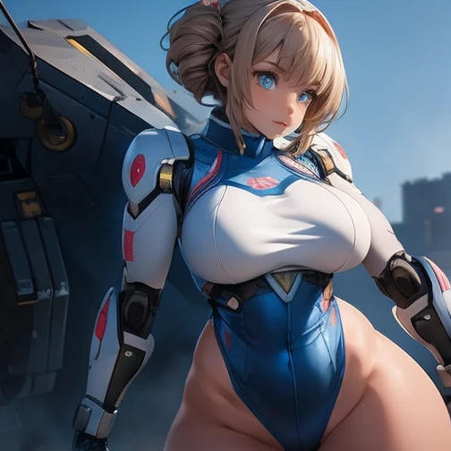 (best quality,highres:1.2),ultra-detailed,(realistic:1.37) (a girl), anime style, (fat:1.4) , cyber punk , full body tight suit , (covered nipples:0.9) , (breasts:1.1) , (muscular:1.3) , (abs:1.1) , (thick arm:1.4) , thick thigh , huge hip , pale gold hair , short hair , dark skin , pregnant , ahegao , spread legs , cyborg girl , robot joint , robot shoulder ,