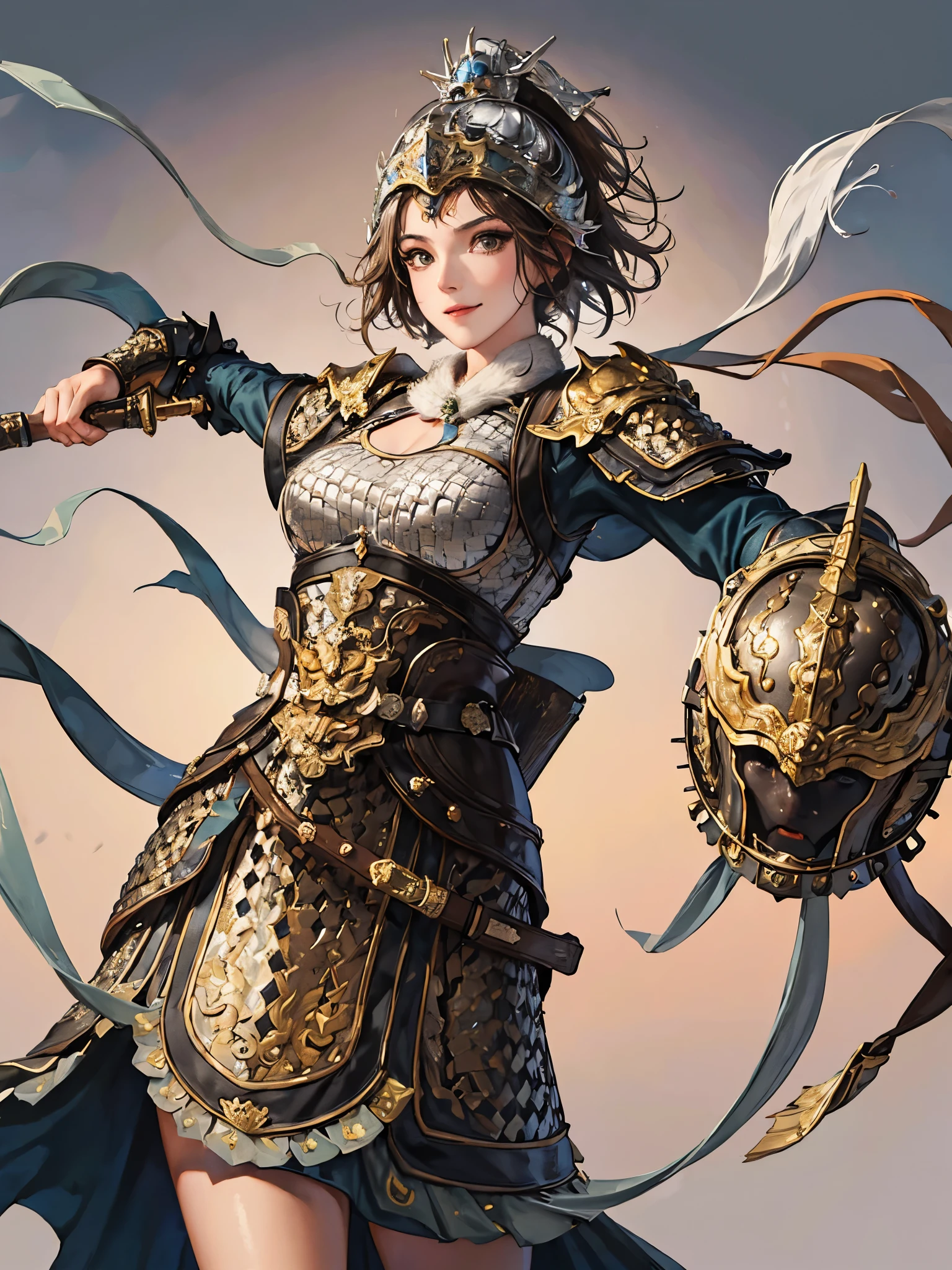 (Masterpiece, Top quality, Top quality, offcial art, Beautiful and aesthetic: 1.2), ultra-detailed complex 3D rendering of face, (Big: 7.8), Blue crop top: 1.8, Perfect figure: 1.4, Slim abs: 1.1, (1 girl), (Warrior Queen Red Armor, fur lined cape, Bejeweled Crown: 2.2),Background Ancient buildings,Bigchest,Thin waist and thick hips,upper legs, cleavage, Brown hair, White skin,Fair skin,Sword in hand,Maintain a fighting stance,nice hand,(Detail hands),Delicate hand movements,Fighting,His body was covered in blood,angry look,Killing on the battlefield,charging up,Scarred,mizore,Blood stains on the face,Combat action,fights,wrestle,fistfight,tosen,Roar,whoop,irate,Blood,火焰,smog,Flying sand and rocks,Landslides and ground fissures,The scene was tragic,