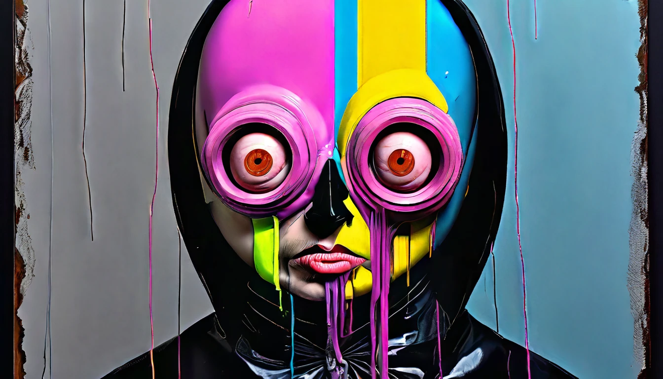 A psychedelic remix of American gothic, made out of balls, night, 1950 s aesthetic, lisa frank color scheme, inspired by stained glass windows, a fever dream, vaporwave undertones