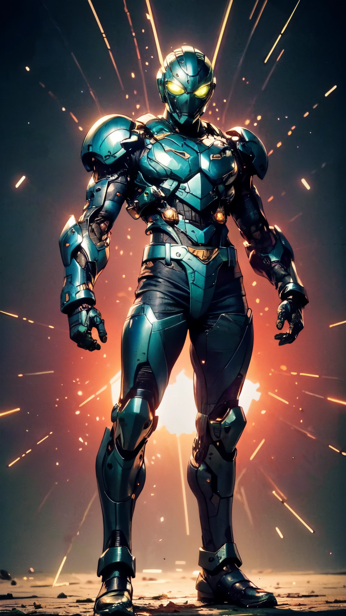 (masterpiece:1.5, best quality:1.5, extremely delicate:1.5), ((male:1.5)), a man wearing a full-face helmet, green eyes, fantasy-style high-tech biomimetic armored combat suit, (a composite layered chest armor), the design balances heavy with agility, fully enclosed shoulder guards, matching arm and leg guards, a belt of gemstone, (the color scheme is primarily Green with White and Blue accents, Organic Biotech, Concept Inspired by Dragonfly, glowing eyes, armor glows, stand of a futuristic sci-fi city), this character embodies a finely crafted fantasy-style armored hero in anime style, exquisite and mature art style, metallic, high definition, highres, ultra-detailed, ultra-fine painting, professional, perfect body proportions, golden ratio, anatomically correct, symmetrical face, extremely detailed eyes and face, high quality eyes, creativity, RAW photo, UHD, 32k, Natural light, cinematic lighting, masterpiece-anatomy-perfect