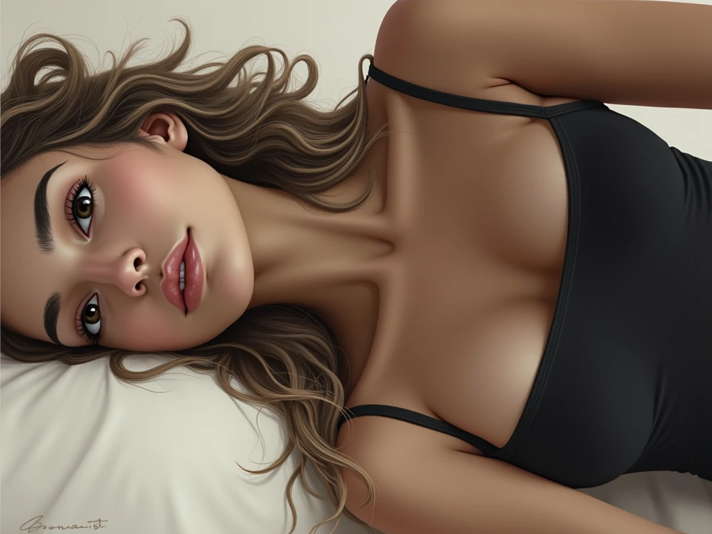 masterpiece, trending on artstation, portrait, pov, 1girl, pretty, cute face, most beautiful in the world, instagram mdel Rachel Cook, soft, delicate, detailed eyes, (((bright blue eyes))), detailed hair, (medium length brown hair, hair tied up, ponytail), (small breasts:1.0), small nipples, realistic penis, , 1boy, penis, imminent penetration, lying, on back, spread legs., depth of field, (warm glow:1.2), (soft lighting:1.1), (shadows),Pin-up painting from the '50s, in the art style of Alberto Vargas,, award-winning, masterpiece