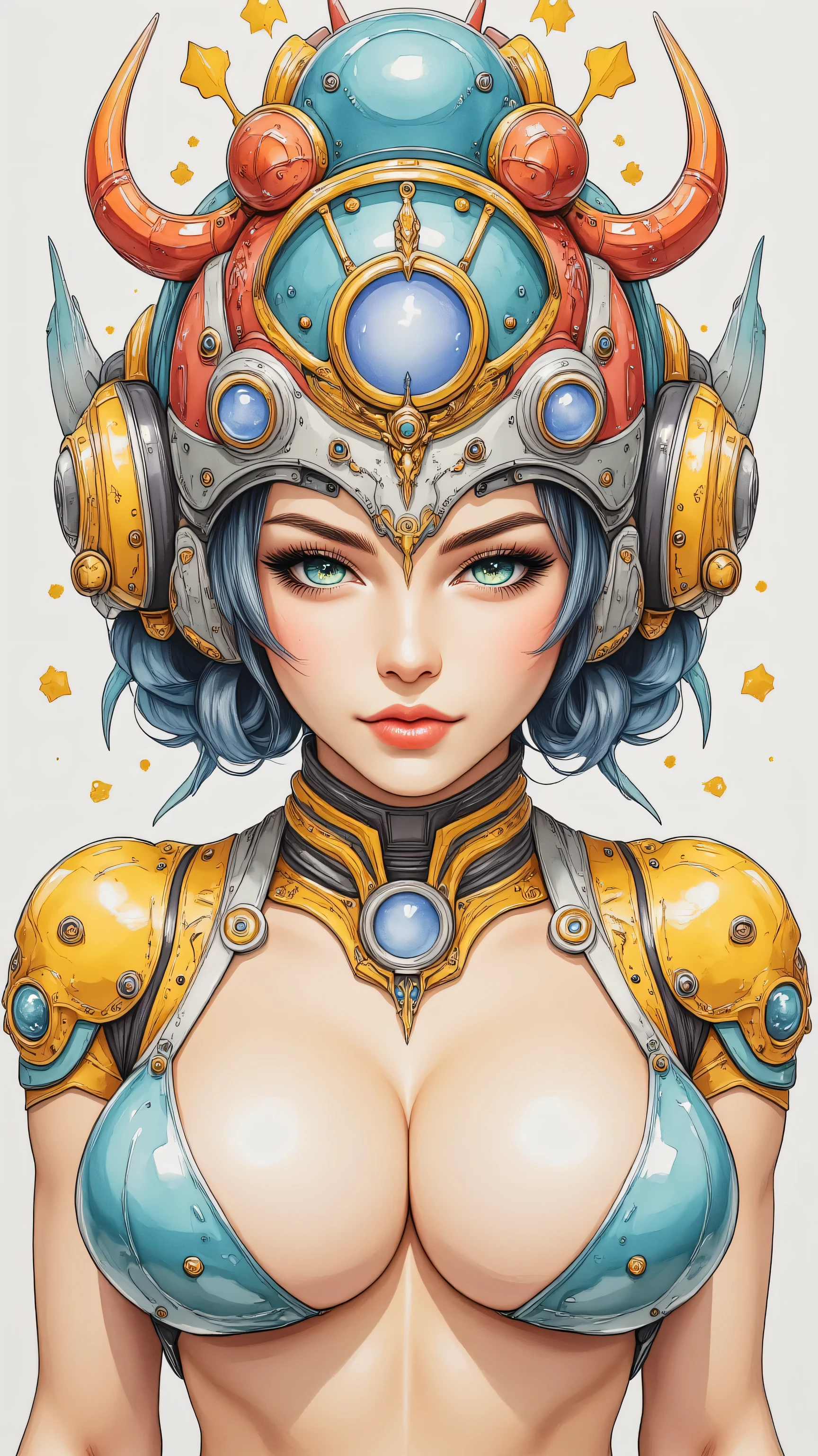 ((best quality)), ((masterpiece)), (detailed), perfect face of cyberpunk mecha japanese girl, surreal, art nouveau, in the illustrative style of moebius, spaceships, aliens, fantasy, sci-fi, graphic novel, line drawing, french retro,
