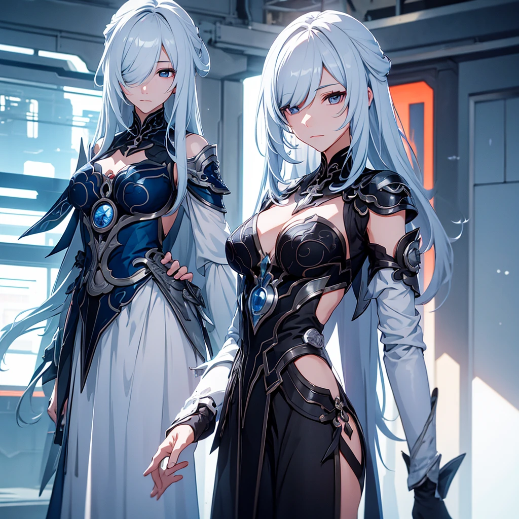 Anime ice princess full body view with perfect hands, huge Breasts,white hair, aqua eyes, ice woman, hands hidden, living room, smile, ice world