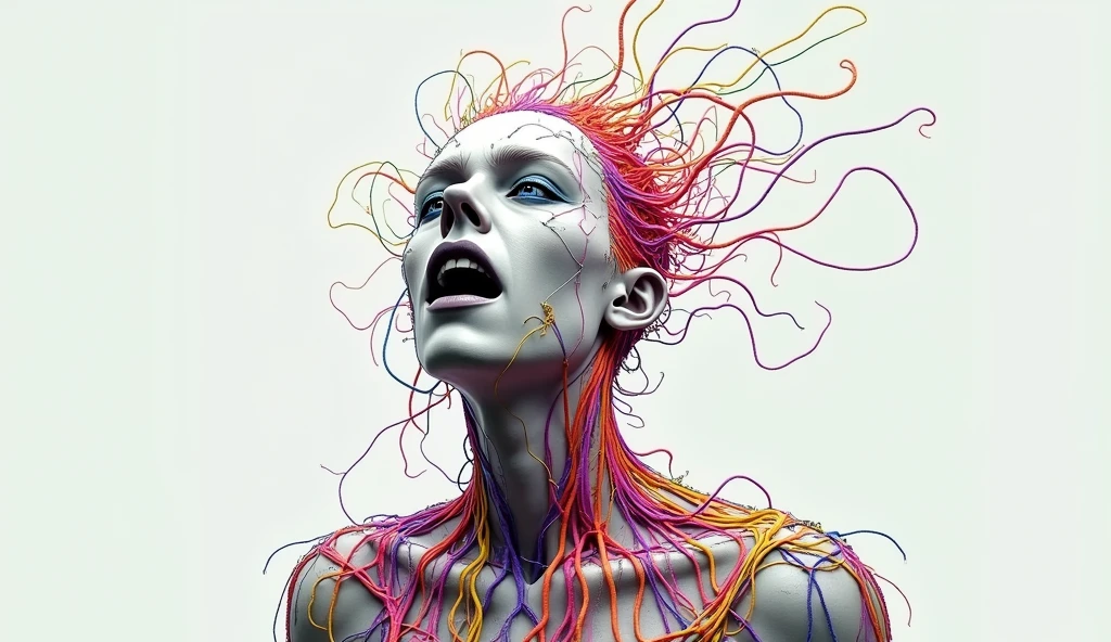 4k highly detailed digital sculpture of a woman naked made up entirely of multicoloured continuous paper strips,35mm 1.4f,light particles, haze, halation, bloom, dramatic atmosphere, centred, rule of thirds <lora:epiNoiseoffset_v1:1>, pussy, legs