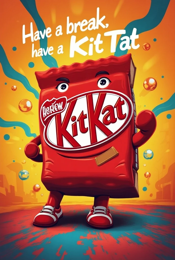 poster on topic KITKAT and with text have a break have a kitkat
Correct the spelling have a break have a kitkat
