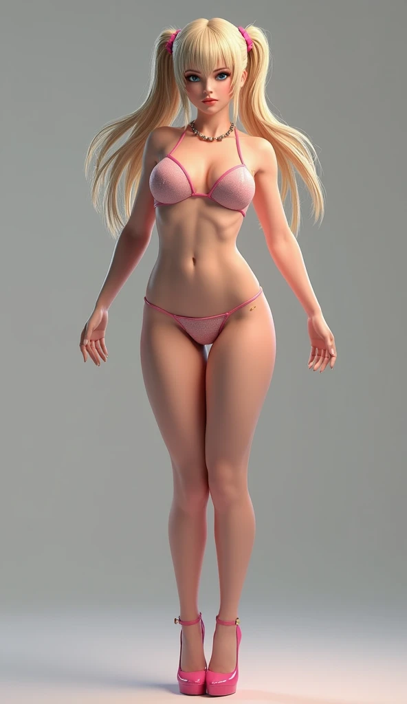 Extremely light white woman in bikini standing in front of a white background,Neotenia,olhos azuis, symmetrical pose, highly symmetric body parts, forma realista do corpo, realistic anatomical proportions, Forma perfeita do corpo, t pose, Pose de perfil de corpo inteiro, woman is curved, Forma perfeita do corpo symmetrica, partes proporcionais do corpo, forma detalhada do corpo, Pose de corpo inteiro,cabelo loiro claro liso muito longo,bunda grande arredondada,corpos perfeitamente proporcionais em todas as imagens,perfectly proportional and identical bodies,Fotorealista,imagem fotorealista,cintura fina,curvas acentuadas,seios grandes,ultra realista,pele perfeita,barefoot in all images,seios grandes em lateral e frente