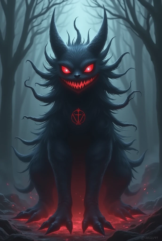 (best quality, 4K, high resolution, masterpart: 1.2), ultra detail,grotrsco wolf covered in red eyes. medium: oil painting, horror, night scene, dark atmosphere, sinister shadows, glaring red eyes, powerful presence, sharp teeth, raw fur, full moonlight, ominous mood, strange silhouette, supernatural presence, dense fog, ancient runes, whispering winds, mysterious atmosphere, untameable nature, sinister energy, suspense, terrible creatures, hint of danger, grotesque transformation, unleashing chaos and power, wickedly beautiful. score_9, score_8_up, score_7_up, source_anime wolf covered in eyes, eyes, red eyes, liquid, ((extra eyes)), dynamic, spooky smile, tentacled hair with red eyes, cel shading, red theme,(no humans),de perfil