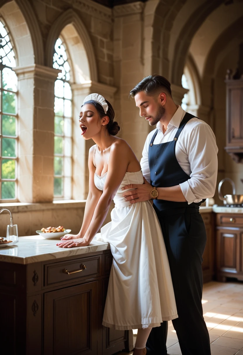 Ancient castle. The gentleman and his maid, hard fucking  in the kitchen. Mikaxl6