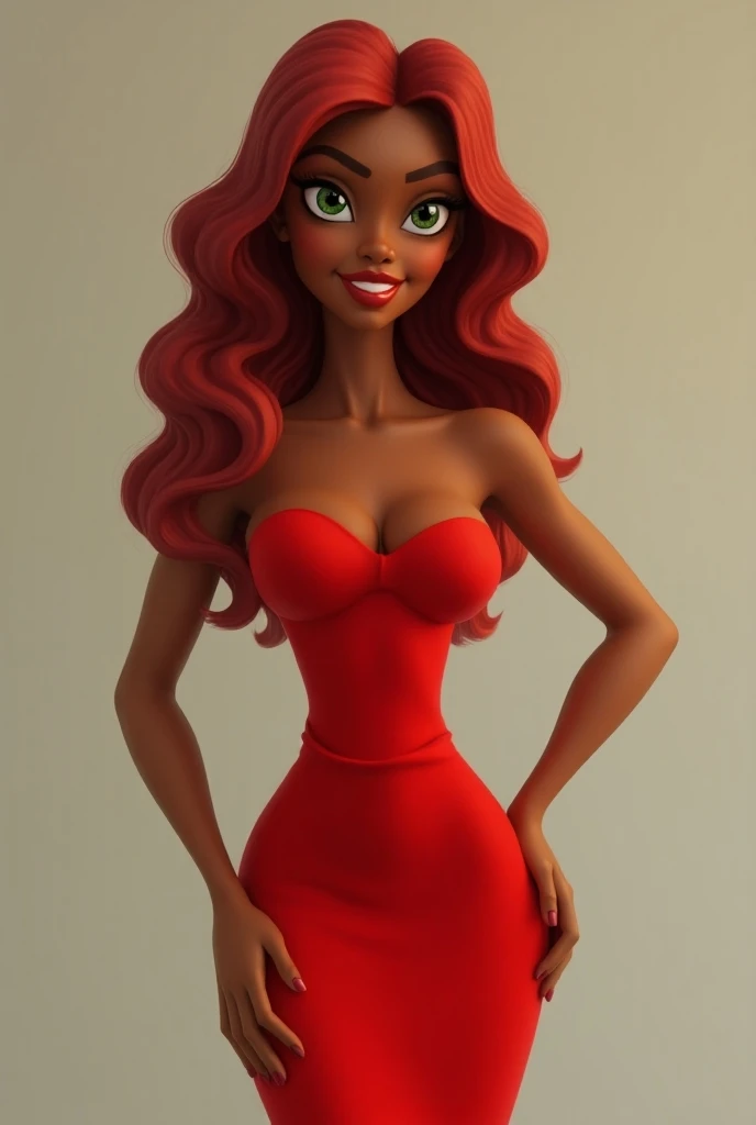 ((best quality)), ((masterpiece)), (detailed), "Draw a cricket with feminine features and a humanoid body, keeping details clearly cricket, like thin antennas, large, faceted eyes, and a brown exoskeleton texture. she is posing for a photo, com uma postura confiante, one hand on the waist and the other extended in a friendly gesture. She wears a tight black dress that highlights her defined body., highlighting her elegant figure. Your hair is big, smooth and red, flowing smoothly around your shoulders and back. The background should show a group of blurred people, each holding cell phones with visible flashes, creating a bright, blurred light effect. The setting should be like an event or photo shoot, where the cricket is being the central star, while the lighting highlights the tight black dress and red hair."