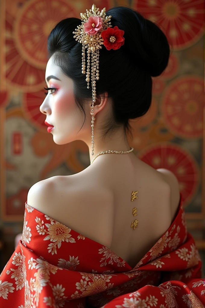 A woman seen from the front, bent over on the ground facing forward, legs spread apart, busty and naked, wearing a crown and showing her thighs and feet from below, in the Chinese imperial court of the Qing dynasty.。She is completely naked, showing off her gorgeous large flowers and hairpins, her hair tied up and pulled up, and the background is the stone paving of the Chinese palace of the Qing Dynasty.