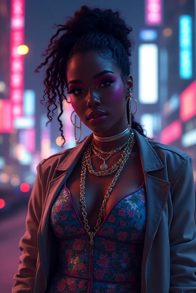 a gothic black girl at the party at night, smoking cigarette drinking drik, in the nightclub [tina tuner], [janet jackson], (((riahna)))), neon sign lights, by Carne Griffiths, Pino Daeni, thick ass, detailed face, PERFECT ((((beautiful FACE)))), highly detailed, INTRICATE --auto --s2