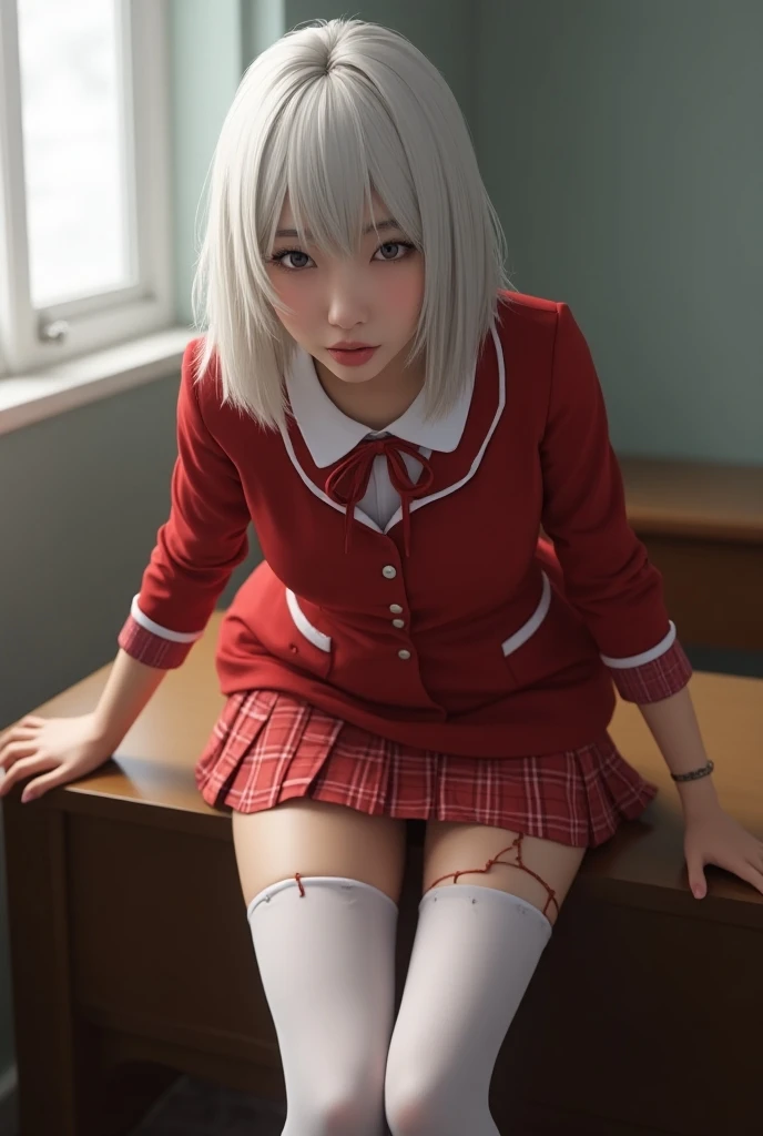 ((最好's品质)), ((tmasterpiece)), (the detail:1.4), 。.。.。.3D, 美丽's赛博朋克女性形象,HighDynamicRange(HighDynamicRange),
Ray traching,NVIDIA RTX,Hyper-Resolution,Unreal 5,sub surface scattering,PBR textures,post-proces,Anisotropy Filtering,depth of fields,maximum definition and sharpness,Many-Layer Textures,
Albedo e mapas Speculares,Surface Colorintsu - Accurate simulation of material interactions,完美's比例,Rendered by Octane,Dichroic light,largeaperture,Low ISO,White balance,Three rules
、8K raw data、
,美丽细致's女孩, 非常详细's眼睛和脸部, 美丽细致's蓝色眼睛, white color hair,长长's白头发,high ponytails,There are two strands of white hair on both sides of the ears,Wear pink hair accessories,Huang Li, Extremely ridiculous, 巨大's文件大小, ultra - detailed, A high resolution, The content is very detailed,最好's品质,tmasterpiece,Momimi,((japanaese girl' high school junior high school uniform)),lamplight,The content is very detailed,CG,unified,8k 壁纸,惊人's,详细's,tmasterpiece,最好's品质,The content is very detailed's CG unified 8k 壁纸,There is light on the face,电影lamplight, 1 Sister, 10years old,(('s)),(((dynamicposes))),(Camel toes),(Half a body),((lace hose)),((Bend your knees and sit down))