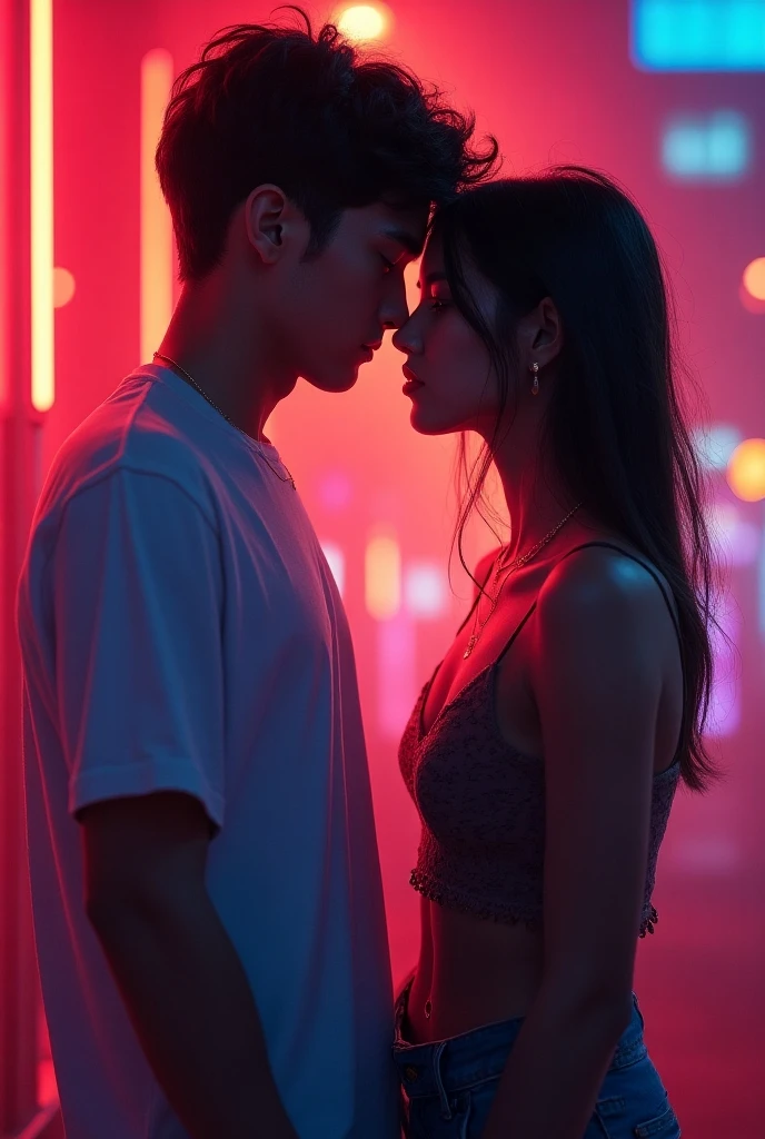 1girl and 1boy taking sex, 16 years old, thin, small chest, long hair, bionde, Blue eyes, NUDE, Sweeney, sexly, neck strap, adolescent, Seios perfects, enfo, bonitas, Olhos bonitass, Female One, adolescent, neon lights, at night, bay leaves, blue colored eyes, perfect (((focus on the standing body))), perfect ass