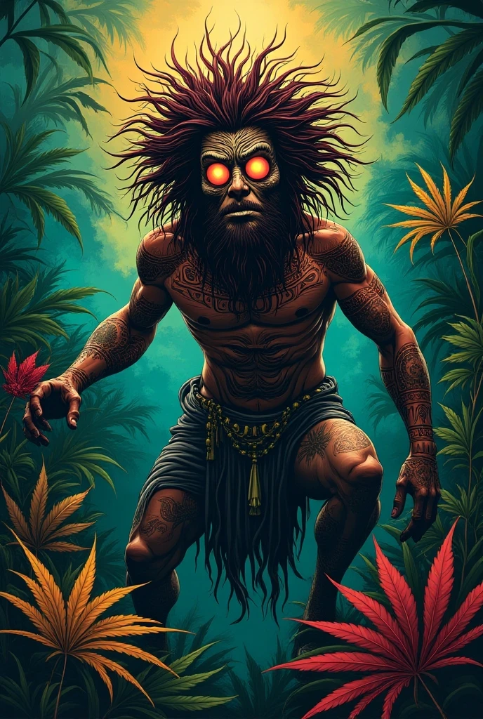 Painting illustration of a inspirational werewolf, holding the sacred psychedelic peyote cactus in his hands, Art in the style of (Pablo Amaringo:1.2), (Jxcko Visual art:1.2), (Ayahuasca art style:1.2), (Psychedelic art:1.2), (fluorescent colors:1.3), (ayahuasca art:1.1), highly ornamental, Nature-inspired motifs (floral and organic patterns:1.2), translucent layers, fantastic realism, (organic patterns:1.1), (intense bright colors:1.1), (psychedelic painting:1.2), hand painted art