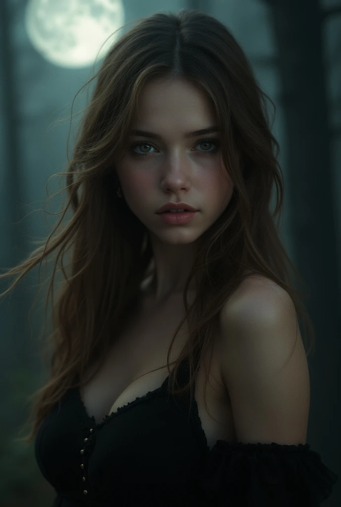 (Realisttic:1.2), analog photo style, cute woman with short black-red hair, red eyes, (Gloomy and dark atmosphere), soft natural light, faded colours, sexy, nude, great quality, Masterpiece, detailed fantasy background, better performance, 16k quality, HDR, RAW photo