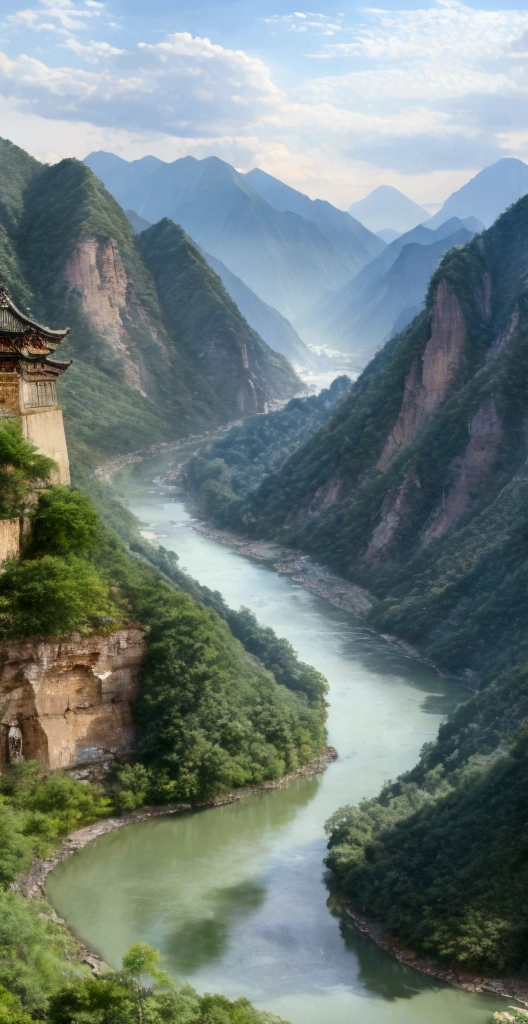 Ancient Chinese scenery, mountains, rivers, auspicious clouds, sunshine, masterpieces, super detail, epic composition, ultra HD, high quality, extremely detailed, official art, unified 8k wallpaper, Super detail, 32k -- v 6