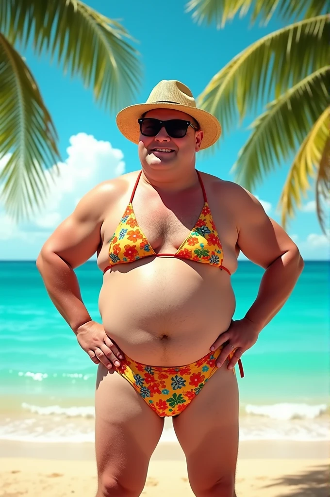 Homem de cueca, sorrindo, cueca, bojo grande,big dick, corpo robusto e encorpado, big daddy body, aparenta 30 anos