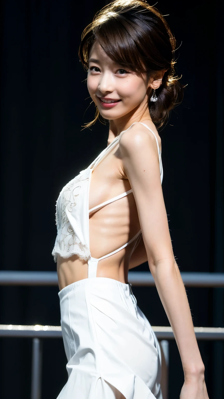 (8K、RAW Photos、Highest quality、masterpiece:1.2)、(Realistic、Realistic)、1 girl、((Completely naked:1.5、With pubic hair、Large Breasts、Full body from the front、Standing with hands behind back、、Lots of eyelashes、Glowing eyelids、skeletally correct、smile、This photo will awaken boys to sex