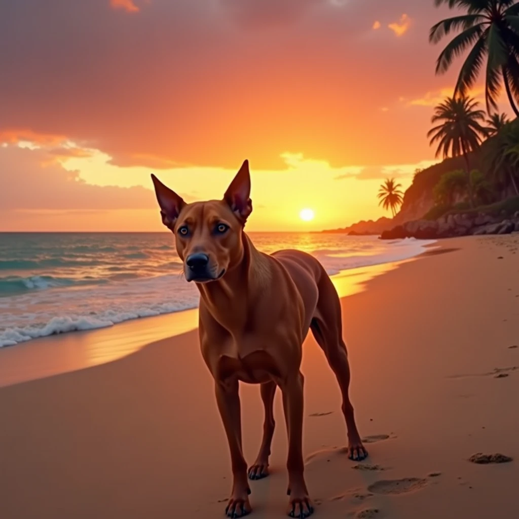 NSFW. (nude) (Melissa Benoist ((human)) medium breasts, strip of pubic hair) full body, smiling, walking beside a (huge male furry white pitbull dog with dog penis) on a deserted beach