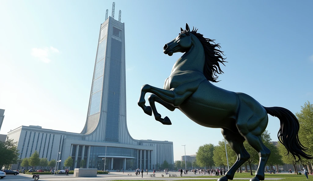 Visualize a protest outside a government building, demanding transparency about griffins.