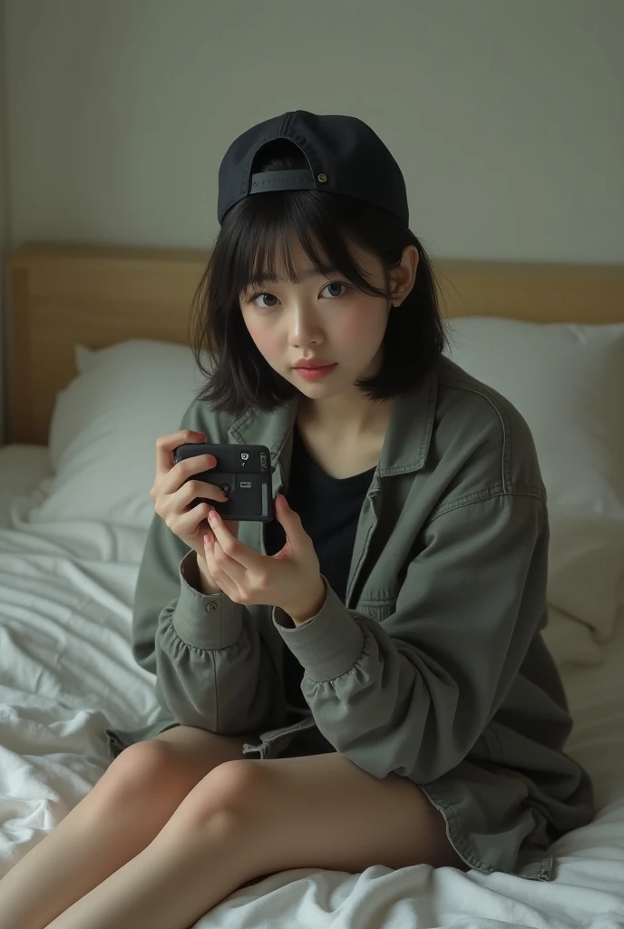 Korean girl playing videogames at home on the sofa 