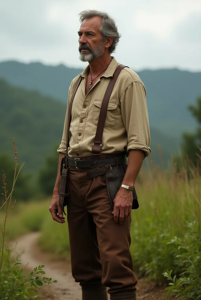 A German man in the colonization of Rio Grande do Sul, leather pants, shirt and waistband