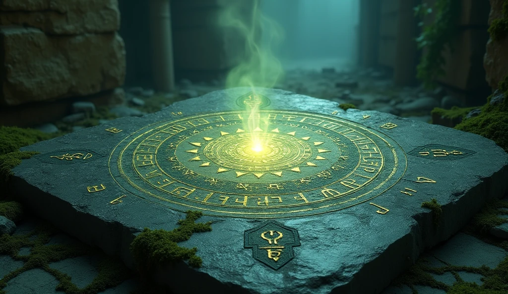 a mysterious glow illuminating ancient, cryptic symbols suggesting a greater, unseen plan.