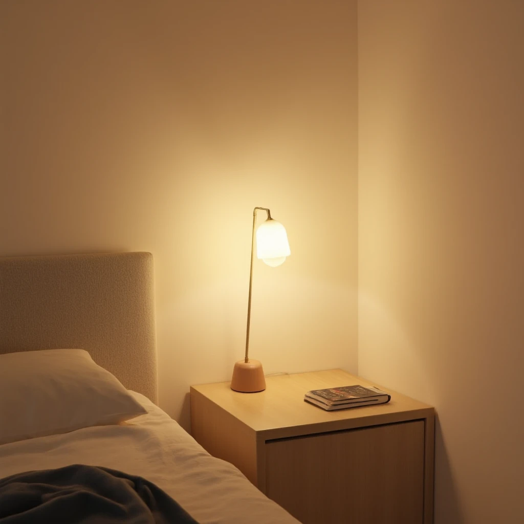 light soft cream color room wall background, no outside lights, internal soft lights, cool feelings,, single light