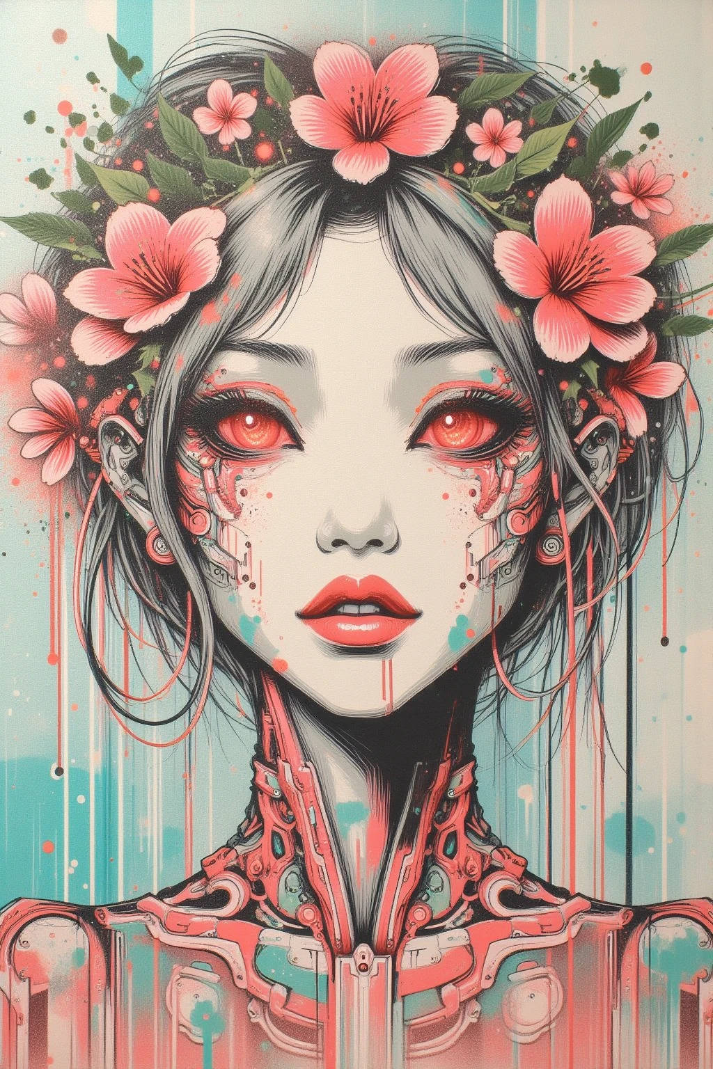 A woman with flowers in her eyes, beautiful detailed eyes, beautiful detailed lips, extremely detailed eyes and face, long eyelashes, woman wearing a flowery dress, pastel painting oil stick painting, thick coating, texture, inspired by Moebius, trippy, watercolor illustration, portrait of a big eyes, ulzzang, pink eyes, (best quality,4k,8k,highres,masterpiece:1.2),ultra-detailed,(realistic,photorealistic,photo-realistic:1.37),HDR,UHD,studio lighting,ultra-fine painting,sharp focus,physically-based rendering,extreme detail description,professional,vivid colors,bokeh