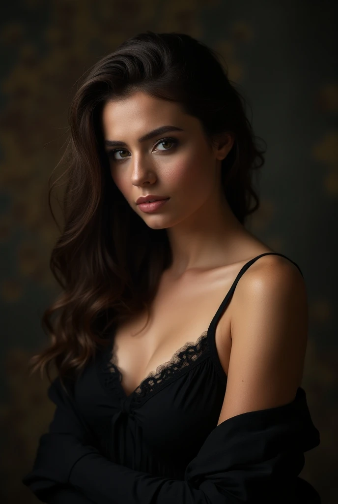 Beauty, Hidden Face, 1 Girl, Beauty: 1.3, Slender Abs: 1.1, Camisole Vest, Long Brunette Hair, (Sitting on the Bed), Ultra-detailed Face, Highly Detailed Lips, Detailed Eyes, Double Eyelids