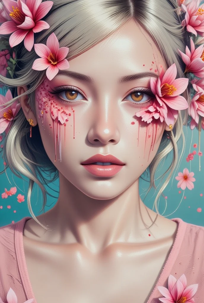 A woman with flowers in her eyes, beautiful detailed eyes, beautiful detailed lips, extremely detailed eyes and face, long eyelashes, woman wearing a flowery dress, pastel painting oil stick painting, thick coating, texture, inspired by Moebius, trippy, watercolor illustration, portrait of a big eyes, ulzzang, pink eyes, (best quality,4k,8k,highres,masterpiece:1.2),ultra-detailed,(realistic,photorealistic,photo-realistic:1.37),HDR,UHD,studio lighting,ultra-fine painting,sharp focus,physically-based rendering,extreme detail description,professional,vivid colors,bokeh