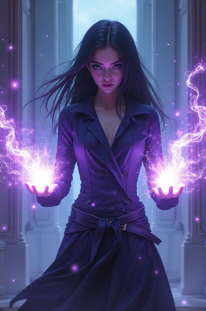 Create a female spectrum of purple color with fire fists