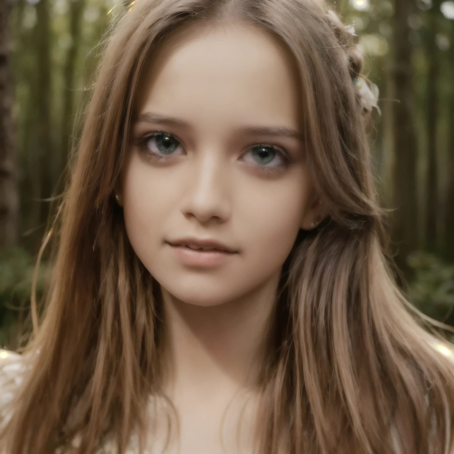 a beautiful girl in a spooky forest, 1girl, detailed face, beautiful green eyes, delicate facial features, long flowing hair, colorful flowers, lush greenery, warm moonlit, highly detailed, photorealistic, night , fog , autumn, spooky night, (best quality,4k,8k,highres,masterpiece:1.2),ultra-detailed,(realistic,photorealistic,photo-realistic:1.37),vibrant colors,intricate details,cinematic lighting