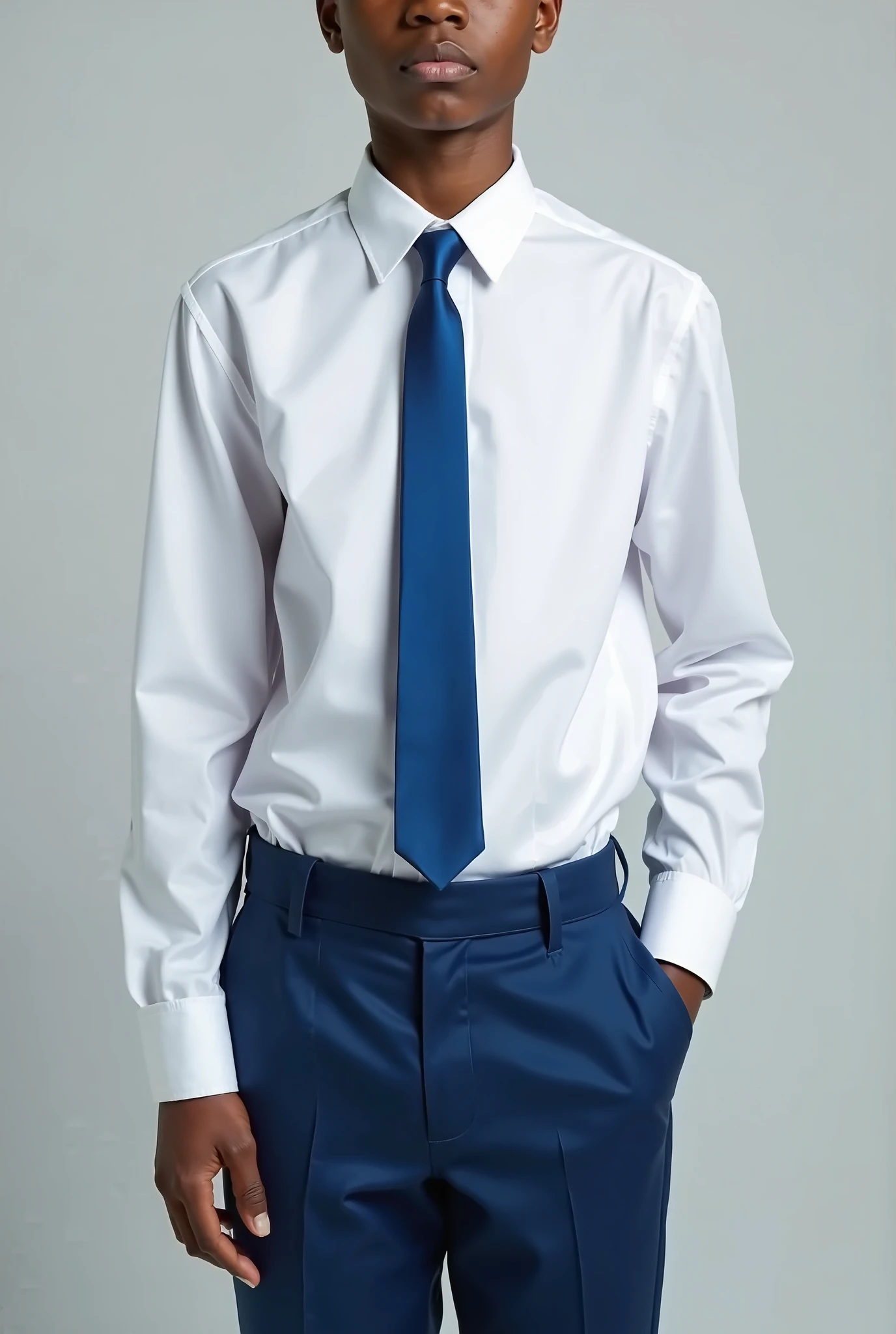 A 12th class boy wearing white shirt and denim jeans white a tie