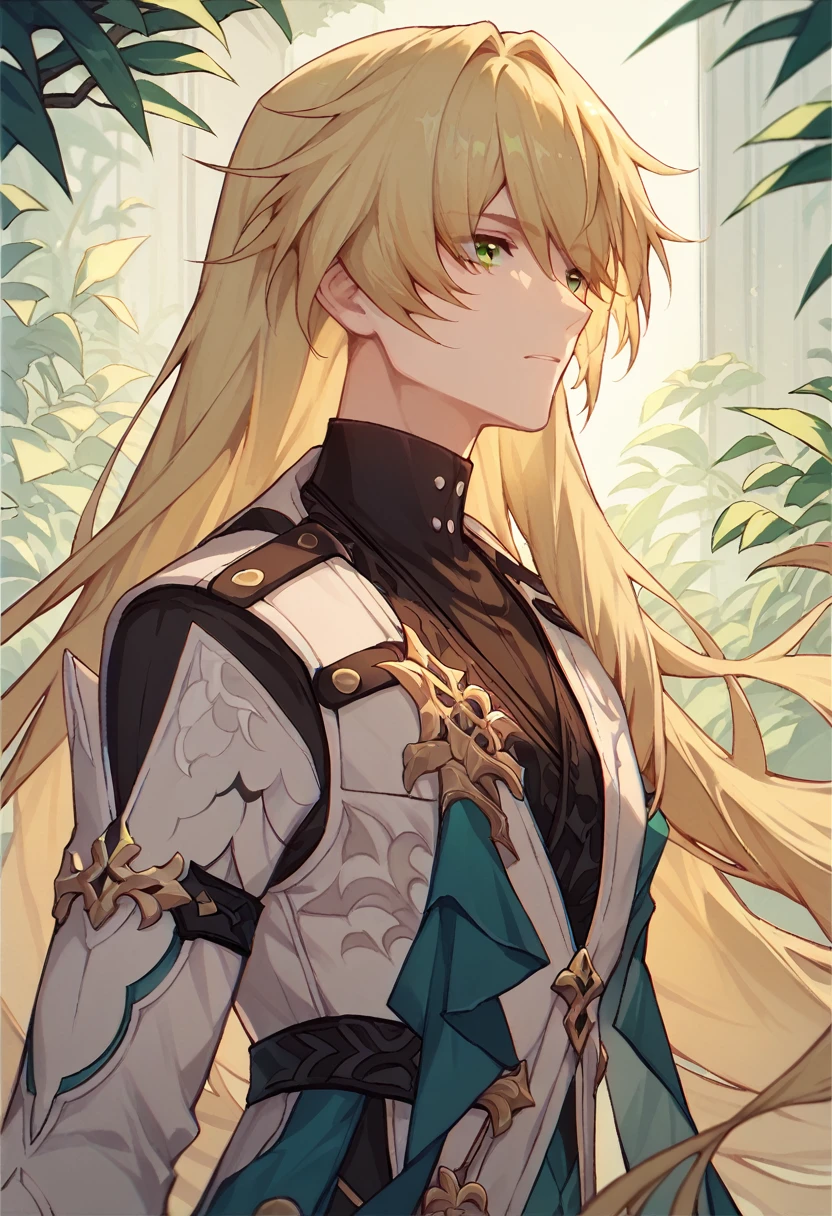 luocha, blonde hair, long hair, green eyes