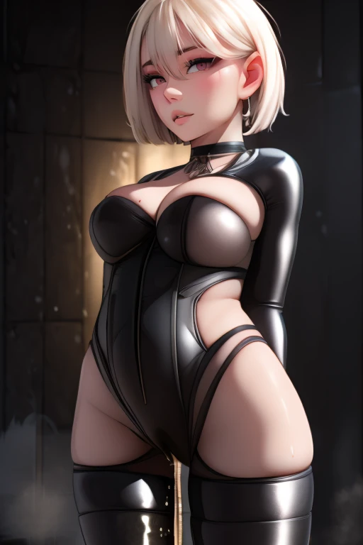 Nier Automata　2b　beautiful girl　tits　Ass nsfw　Goth　Image video shooting pee　Sweaty　Wet　Blank expression, violent movements　Sweet face　Sexual　Seventeen being attacked by tentacles　１people　Constraints　tentacles wrapped around the body　Tentacles invade through her anus. She is squatting with her legs apart.