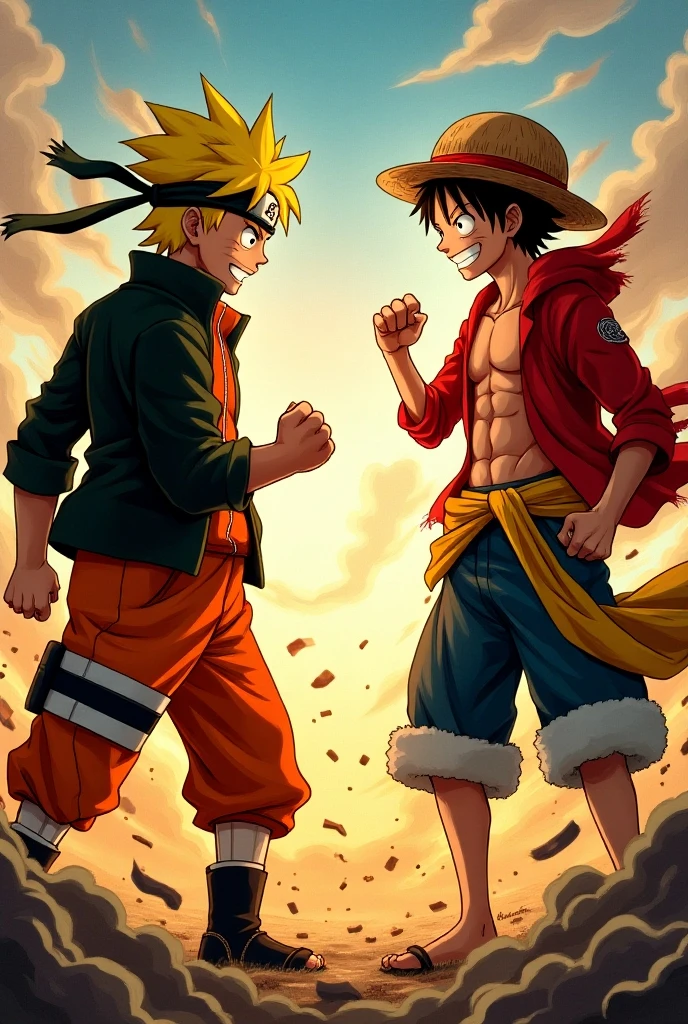 Naruto fighting with luffy for phone