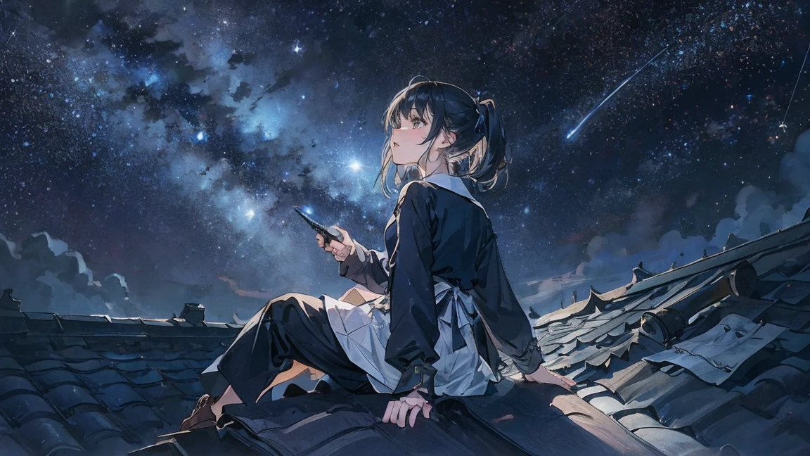 obra-prima, caprichoso, Anime fantastic landscape, sonho, wide vision, Fadas, ((light particles, Lightweight joints, estrelas brilhantes, cometa passando ao longe, fantasia, astral, paz, cristal, montanha, Natureza, vista para a paisagem, Flowing, (lua))), Ghibli-como cores, Ghibli-como cores, Ghibli-como cores, cinematic lighting, profundidade de campo, Funciona prima, Funciona prima, anatomicamente correto, texturizada, super detalhe, de alta qualidade, Concedido, alto, best qualidade, 8k