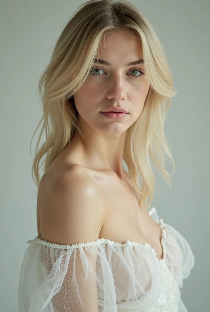professional, (4k photo:1.1) by (Jeremy Lipking:0.3), (Dittmann Anna:0.3), (Arian Mark:0.3), (Sharp focus:1.3), high detail, wearing (tight shirt:1.2), beautiful detailed face, hazel eyes, short blonde hair, (attractive young woman:1.3), (seductive:1.1), (blushing:1.1), hourglass body shape, natural breasts, wide hips