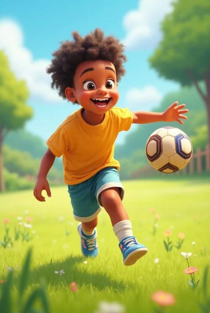 A black baby holding a soccer ball 