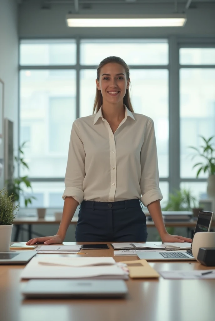 Woman office worker happily holding stacks of money dollars