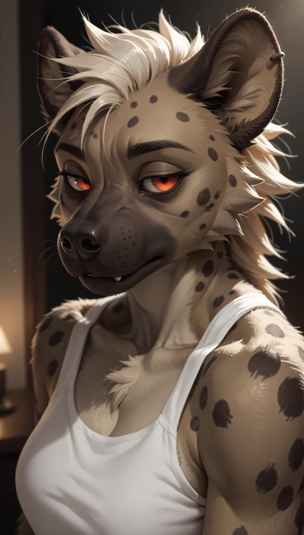 (zPDXL2), (PonyXLV6_Scores), source_anime, source_anthro, source_furry, rating_questionable, Expressiveh, three-quarter portrait, asymmetric image, colored image, BREAK
lhata4564, solo, Anthropomorphic hyena，Character setting，Dark color scheme，The face is more human-like，Firm eyes