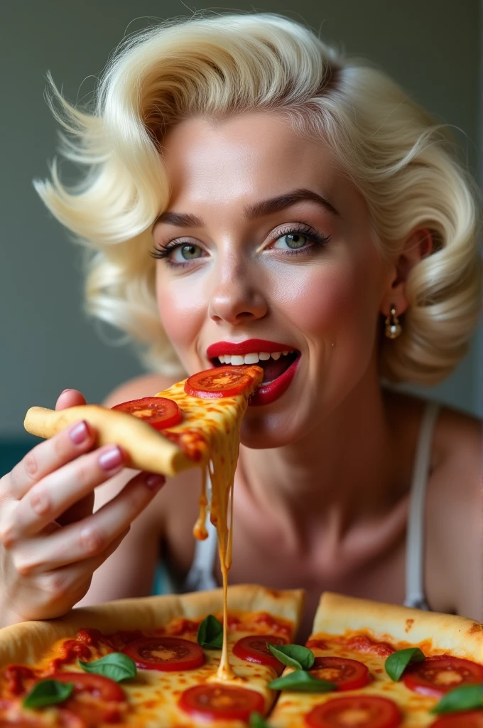 Marylin Monroe eating pizza