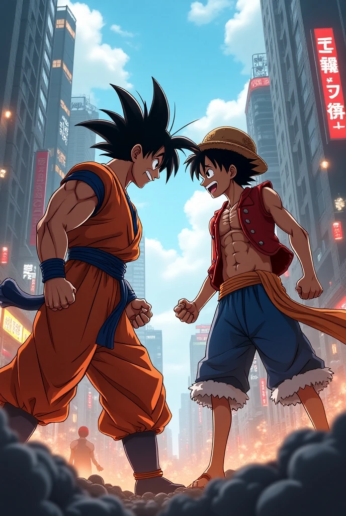 Goku vs Luffy in a Big City

