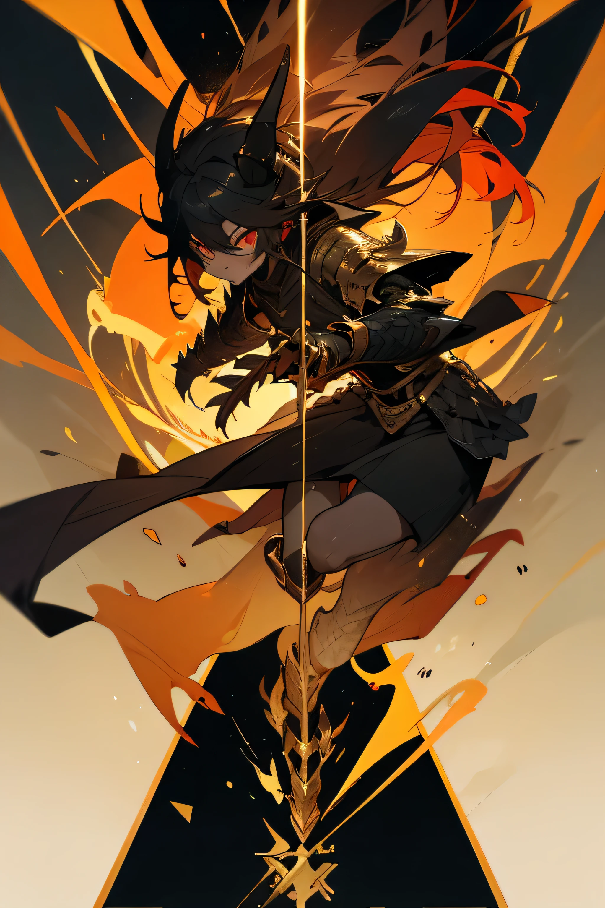 pointy ears,Black color hair,short detailed hair,one-girl,Bigboobs,fox ear,Two legs,Over-the-knee stockings,(middle parted hairstyle),Sideburns have long hair,Star decoration,The sword,Long sword,Mechanical armor,Armor,Body armor,Has long braids。Roman columns,duel,relic,illusion