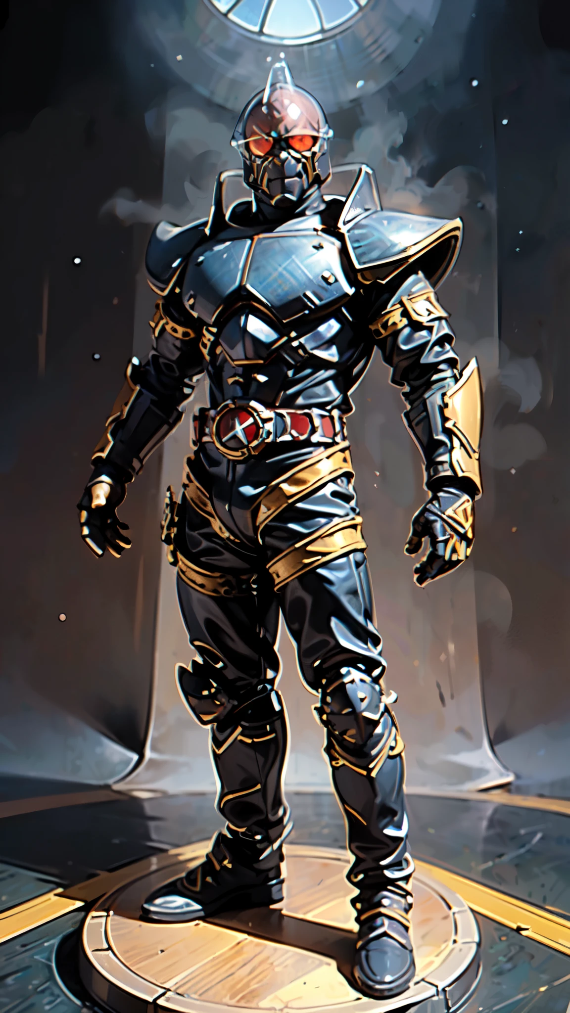 (masterpiece:1.5, best quality:1.5, extremely delicate:1.5), ((male:1.5)), a man wearing a full-face helmet, green eyes, fantasy-style high-tech biomimetic armored combat suit, (a composite layered chest armor), the design balances heavy with agility, fully enclosed shoulder guards, matching arm and leg guards, a belt of gemstone, (the color scheme is primarily Blue and Red with Black accents, Organic Biotech, Concept Inspired by superhero, glowing eyes, armor glows, stand of a futuristic sci-fi city), this character embodies a finely crafted fantasy-style armored hero in anime style, exquisite and mature art style, metallic, high definition, highres, ultra-detailed, ultra-fine painting, professional, perfect body proportions, golden ratio, anatomically correct, symmetrical face, extremely detailed eyes and face, high quality eyes, creativity, RAW photo, UHD, 32k, Natural light, cinematic lighting, masterpiece-anatomy-perfect