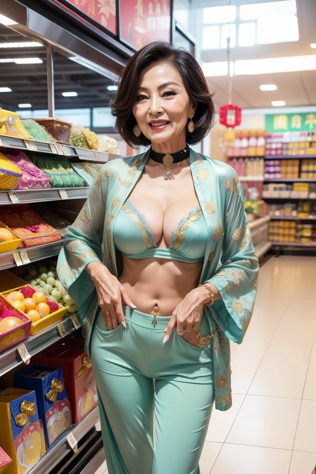 Beautiful mature Japanese woman aged 55, Married women, Long eyelashes, Low Ponytail, ((Red lipstick)), Pink Cheeks, ((Pearl Necklace)), Earrings, Dark eyeshadow, smile, Green bra, Green panties, Mansuji, Pussy juice, Green stockings, Green silk gloves, Japanese-style room, pussy, nsfw
