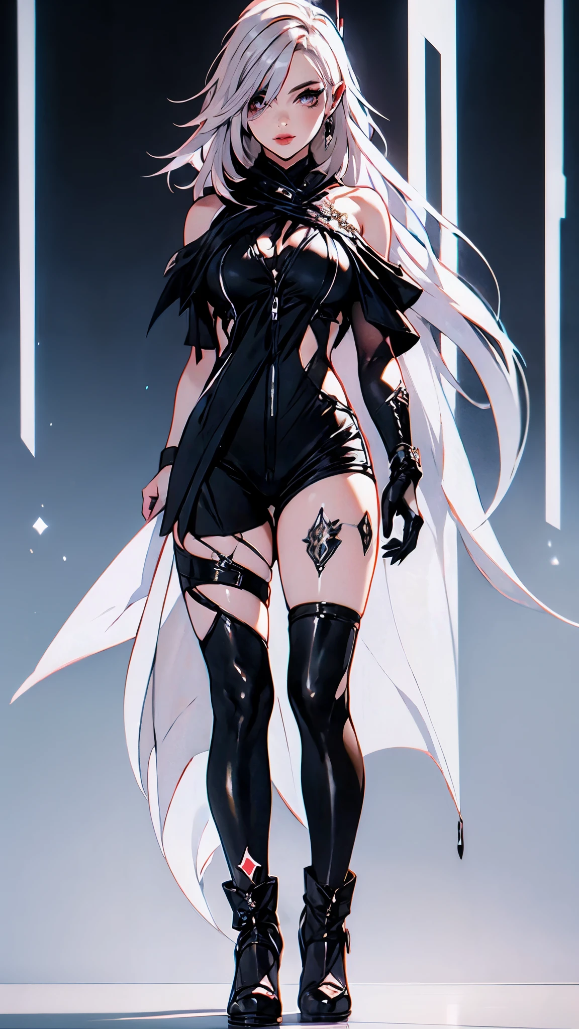 Black over-the-knee stockings,Bigboobs,circle glasses